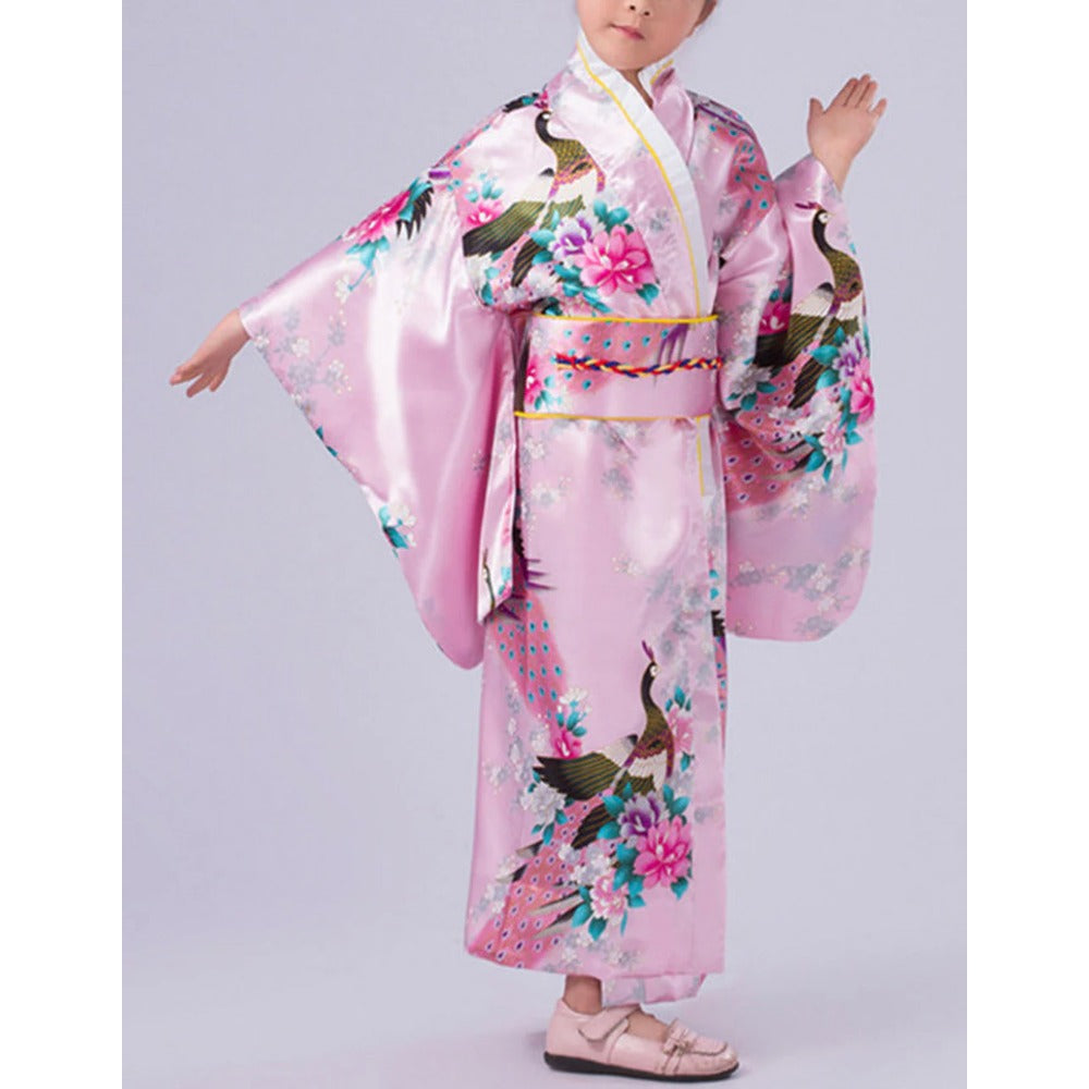 Girls Japanese Traditional Dress Kimono Robe Halloween Costume Book Week Suit