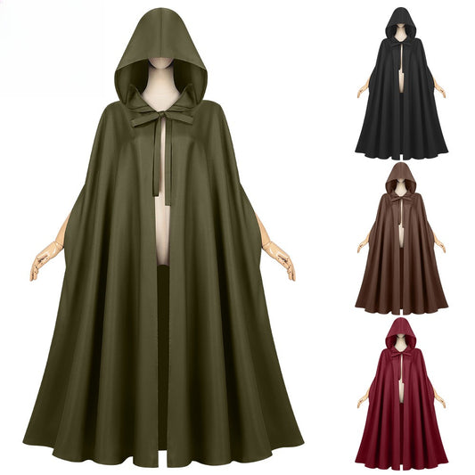 Medieval Hooded Cloak Robe Wizard Monk Cape Halloween Renaissance Cosplay Costume
