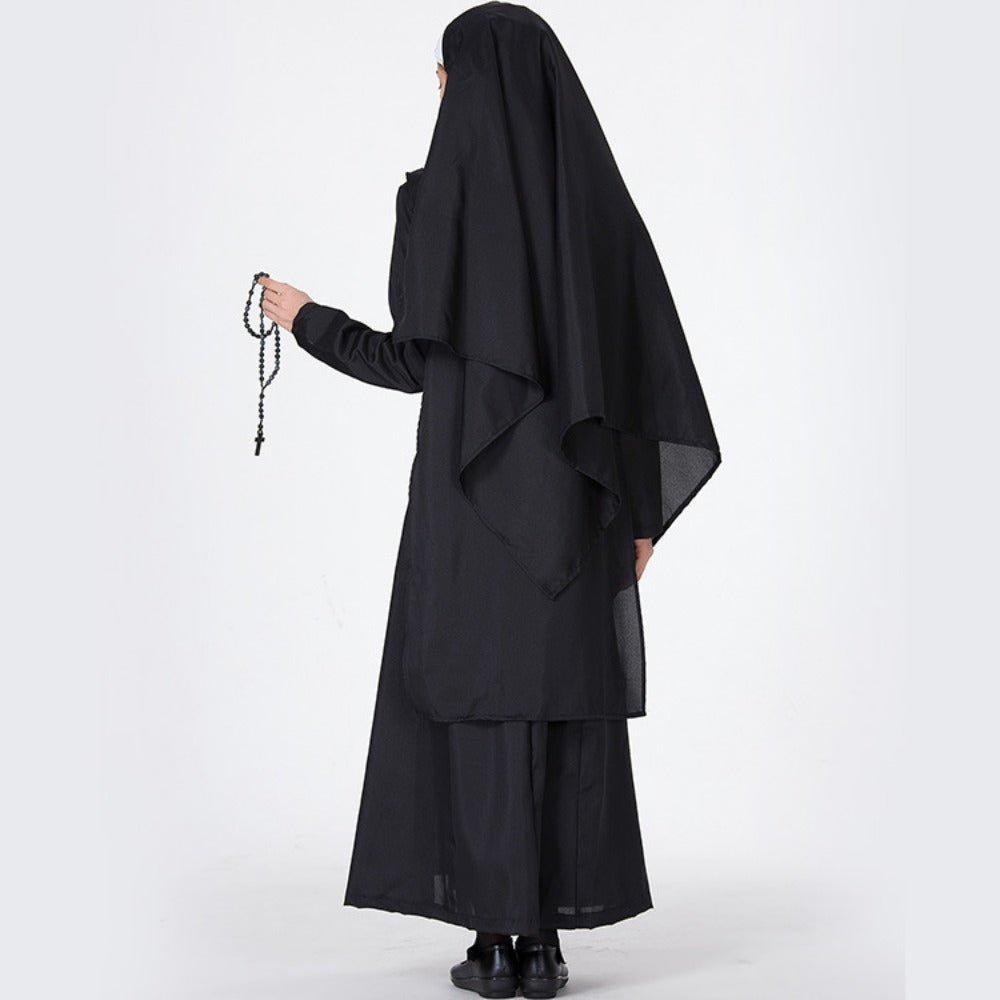 Nun Cosplay Dress Arabic Black Robe Masquerade Halloween Costume Set