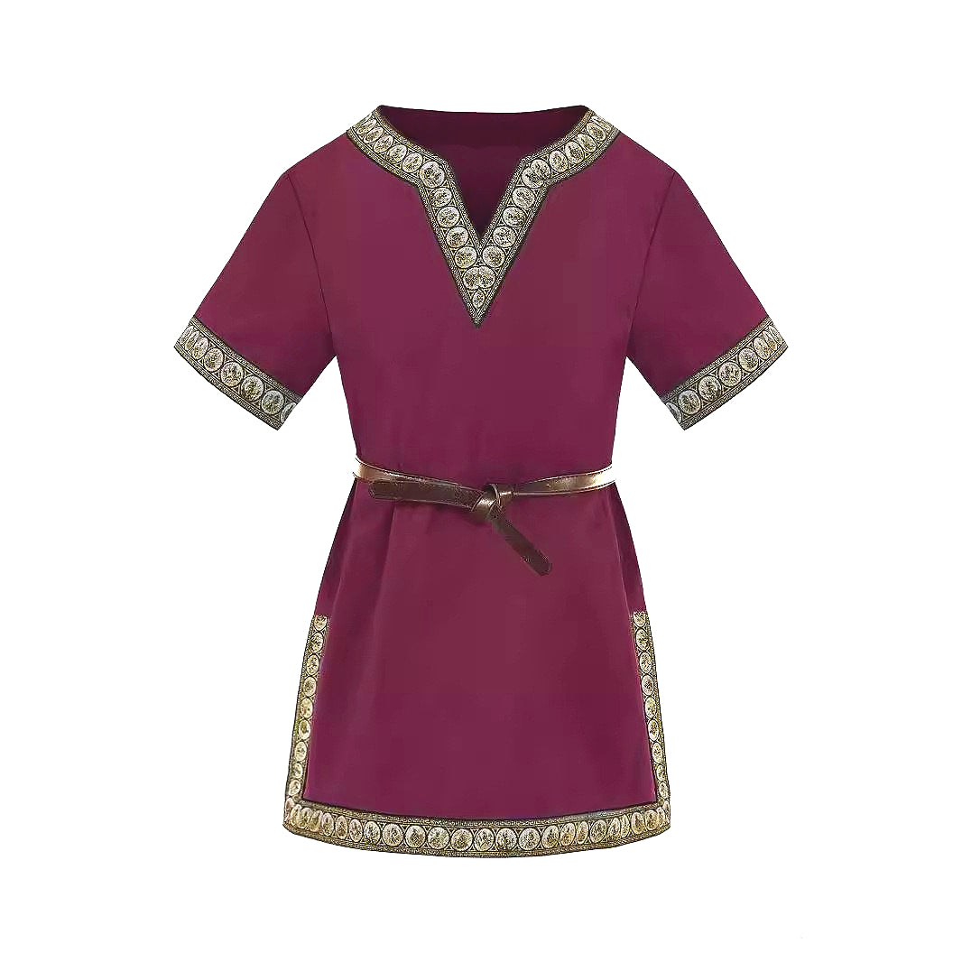 Kids Medieval Viking Tunic Shirt Renaissance Costume Top Retro V-Neck Outfit