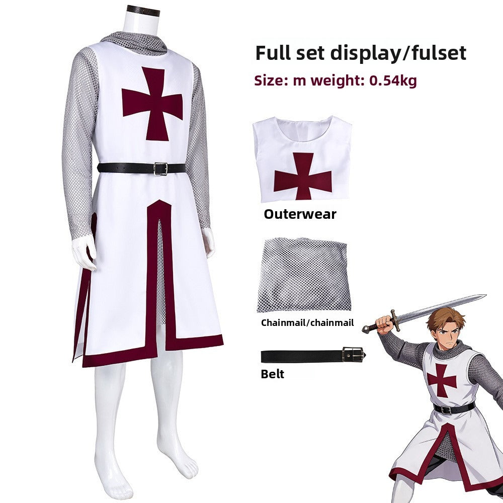 Men's Templar Knight 3-Piece Costume Set – Medieval Crusader Outfit
