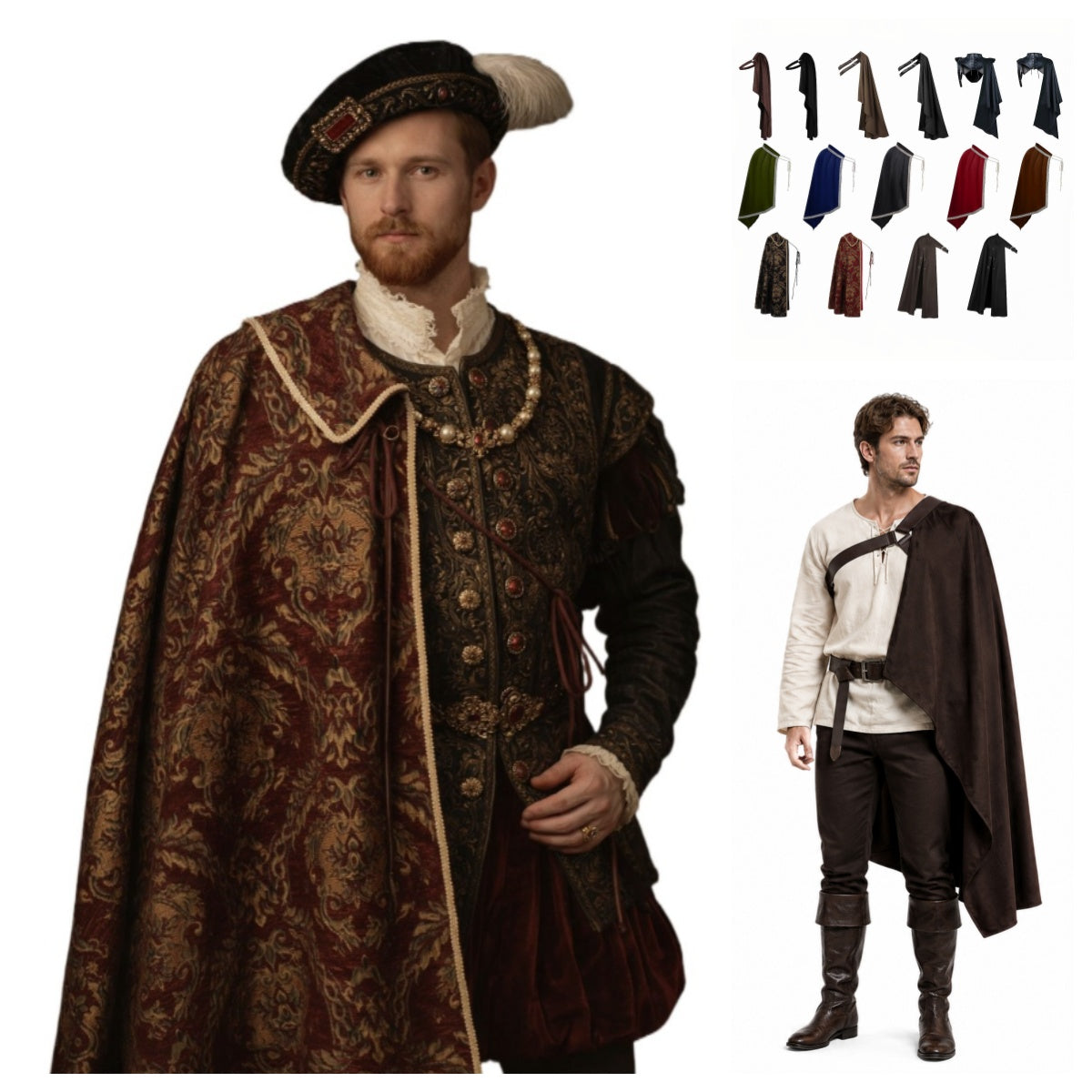 Mens Tudor Noble One Shoulder Cloak Medieval Knight Cape LARP Ren Faire by meejoy costumes