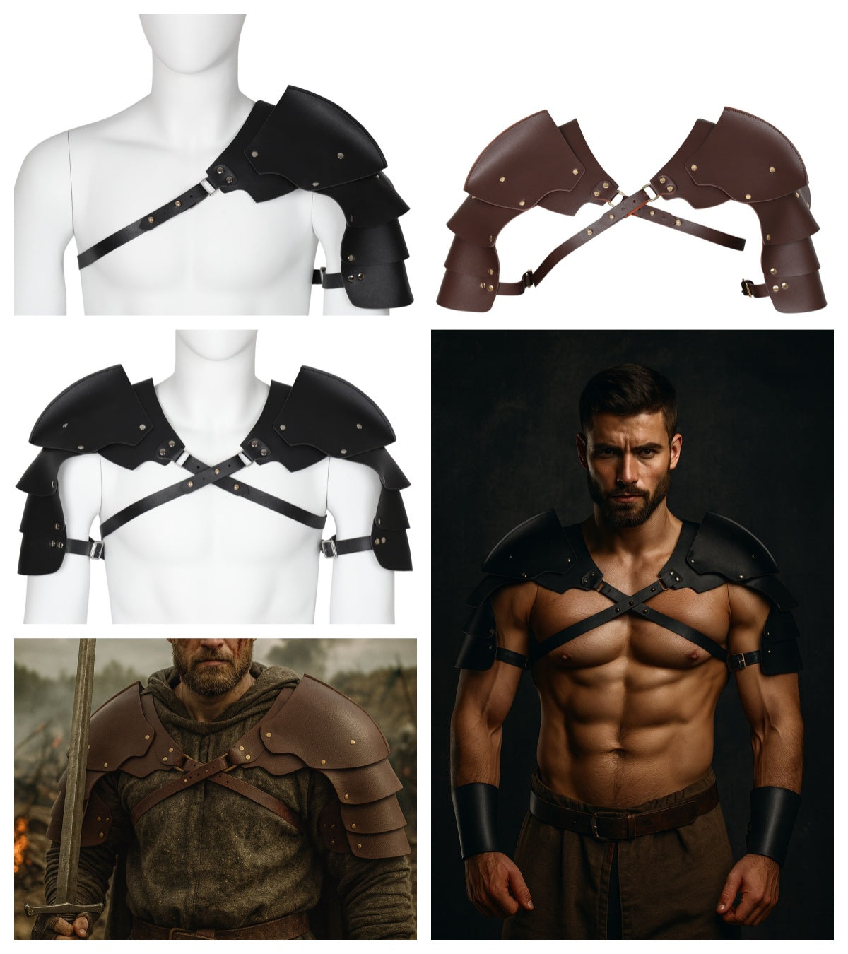 Medieval Viking Shoulder Armor PU Leather Knight Pauldron Cosplay LARP Gear