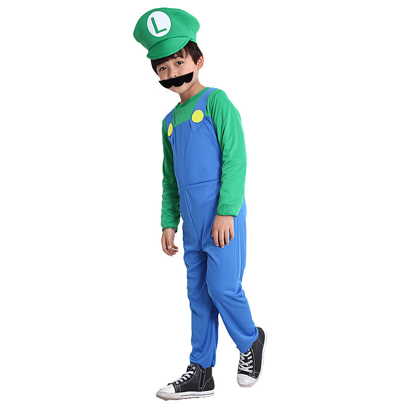 Super Worker Brothers Plumber  Party Mens Costume +Hat+Moustache Halloween Costume