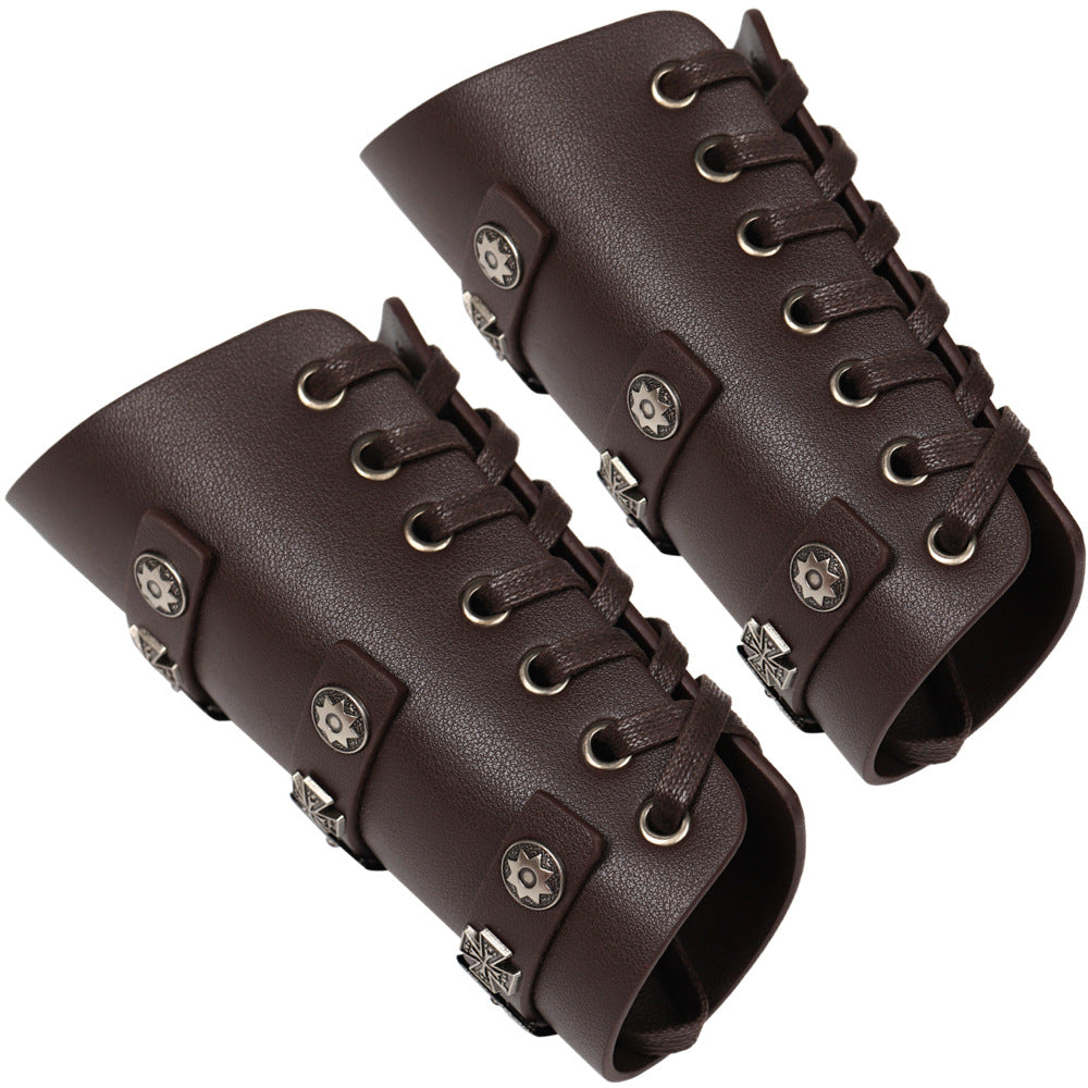 Medieval Renaissance Rivet Crusader Bracers Nail Wrist Guard Arm Guard with PU Leather Lacing