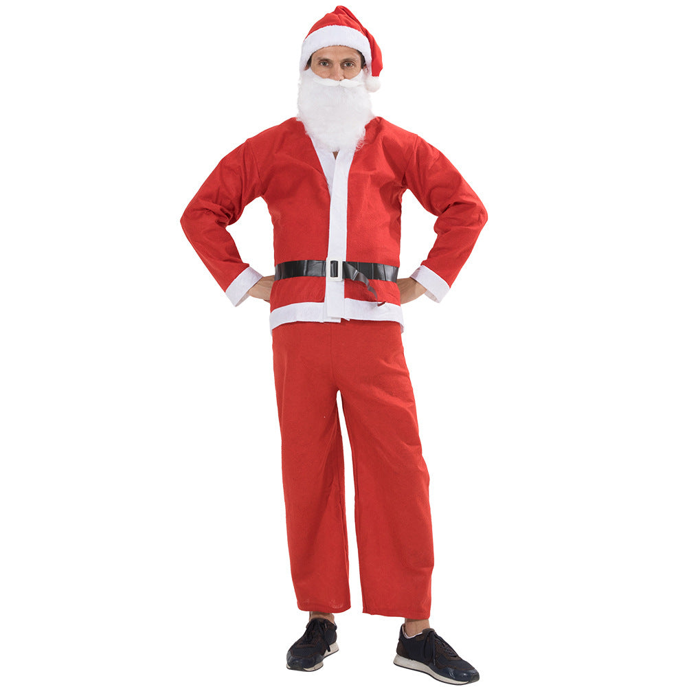 Santa Claus Costume 5-Piece Set Christmas Suit Hat Belt Pants Beard Outfit