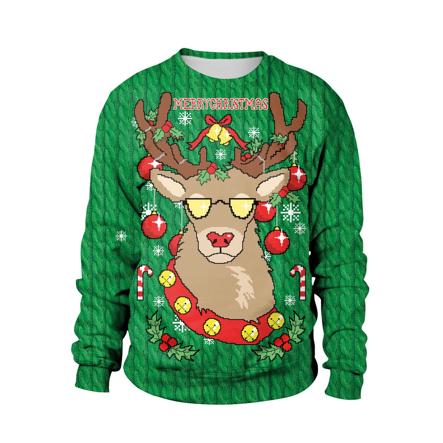 Santa Ugly Christmas Shirt 3D Print Graphic Women Men Christmas Long Sleeve Round Neck Top