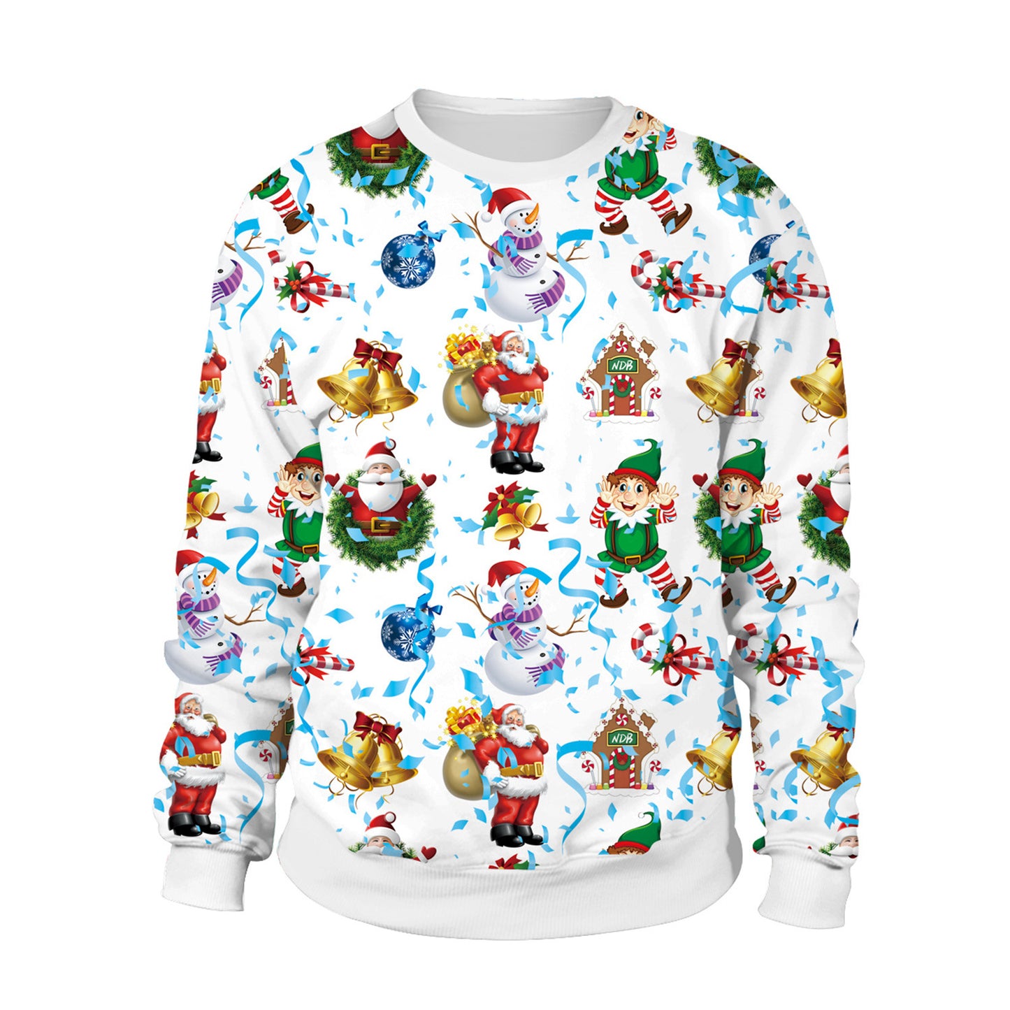 Santa Ugly Christmas Shirt 3D Print Graphic Women Men Christmas Long Sleeve Round Neck Top