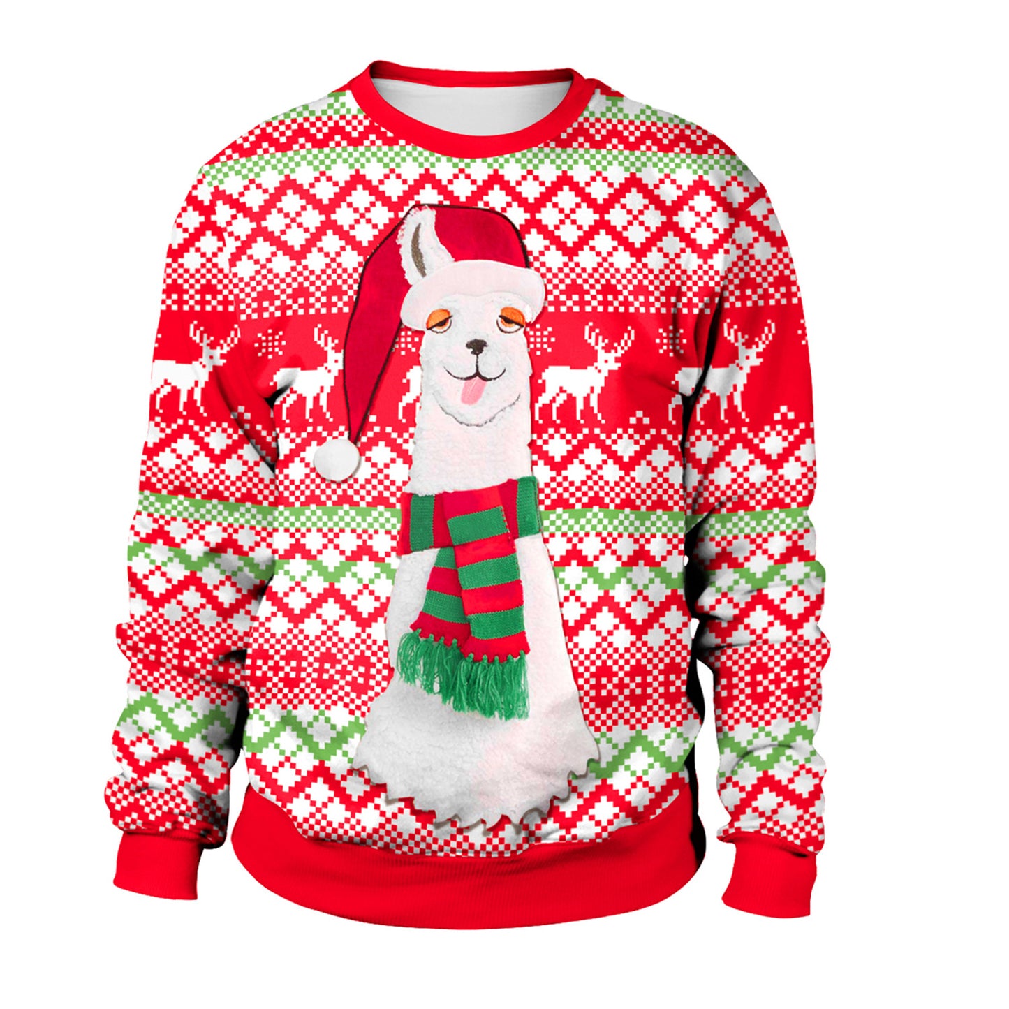 Santa Ugly Christmas Shirt 3D Print Graphic Women Men Christmas Long Sleeve Round Neck Top