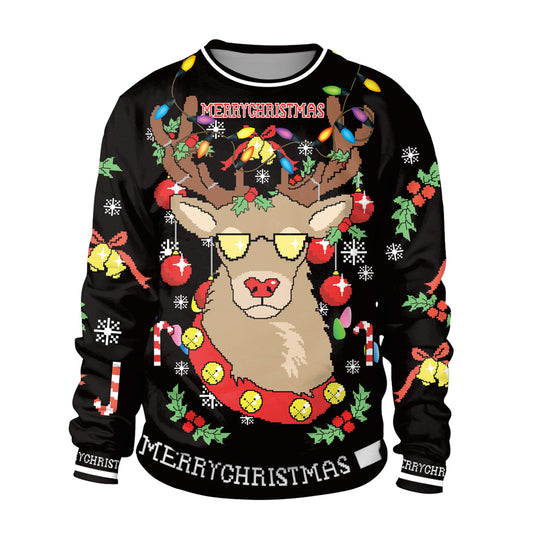 Santa Ugly Christmas Shirt 3D Print Graphic Women Men Christmas Long Sleeve Round Neck Top