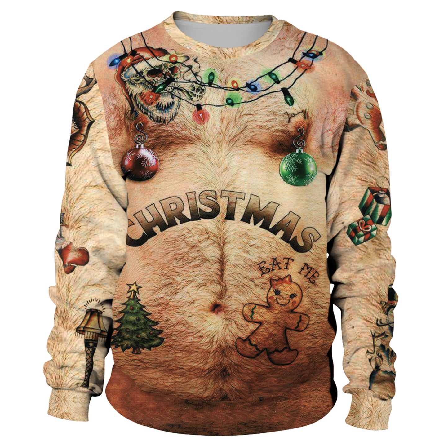 Santa Ugly Christmas Shirt 3D Print Graphic Women Men Christmas Long Sleeve Round Neck Top