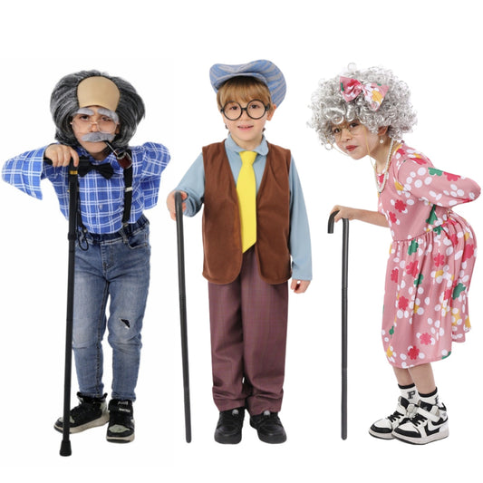 Kids Old Person Costume Set Grandma Grandpa School Reading Day Party