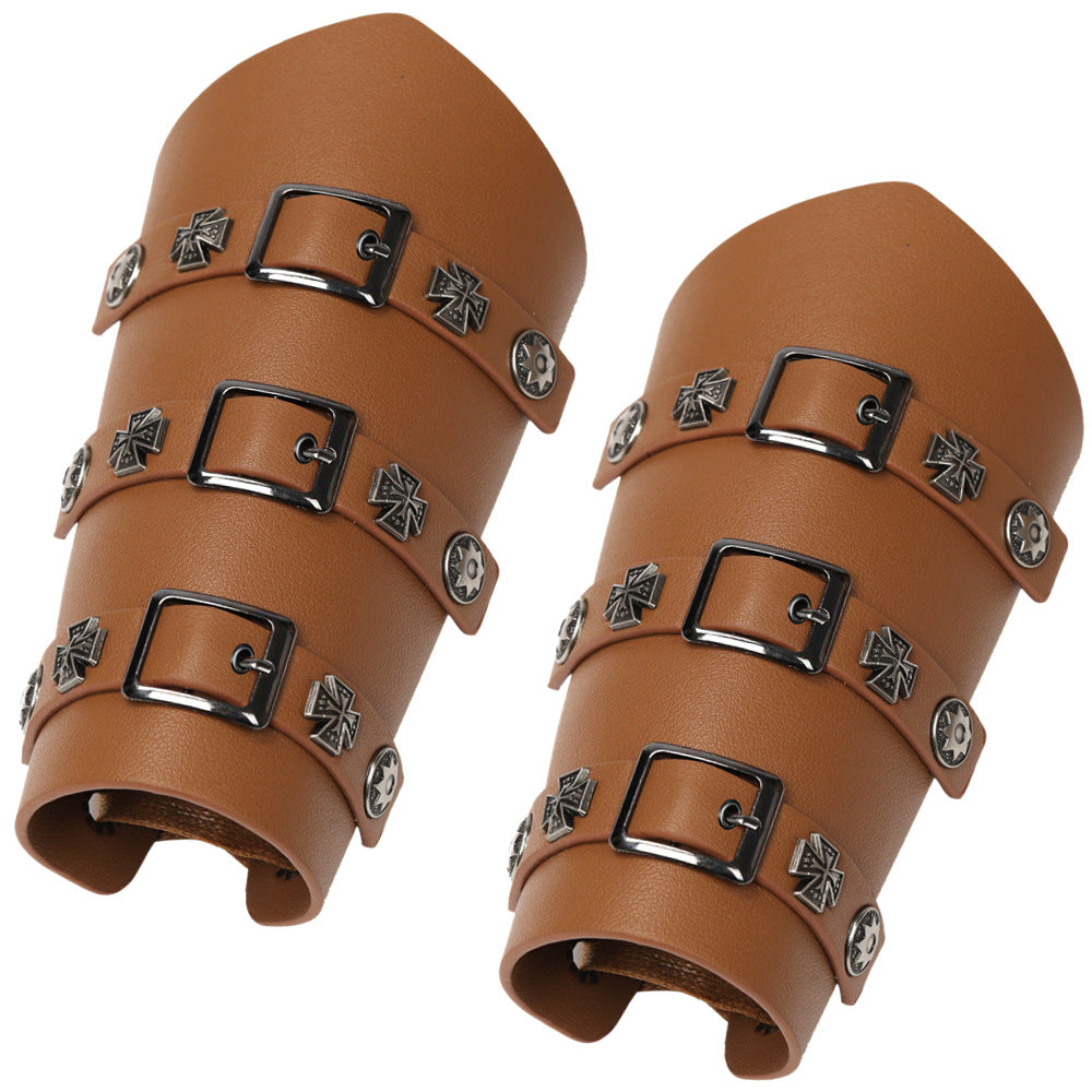 Medieval Renaissance Rivet Crusader Bracers Nail Wrist Guard Arm Guard with PU Leather Lacing