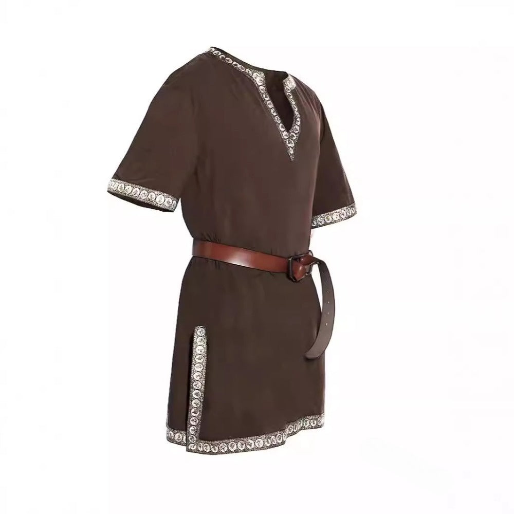 Kids Medieval Viking Tunic Shirt Renaissance Costume Top Retro V-Neck Outfit