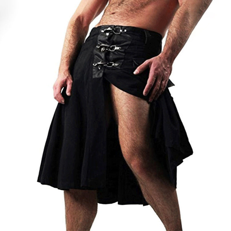 Men's Kilt Season Short Skirt - Scottish Utility Apron Skirt Black Knight