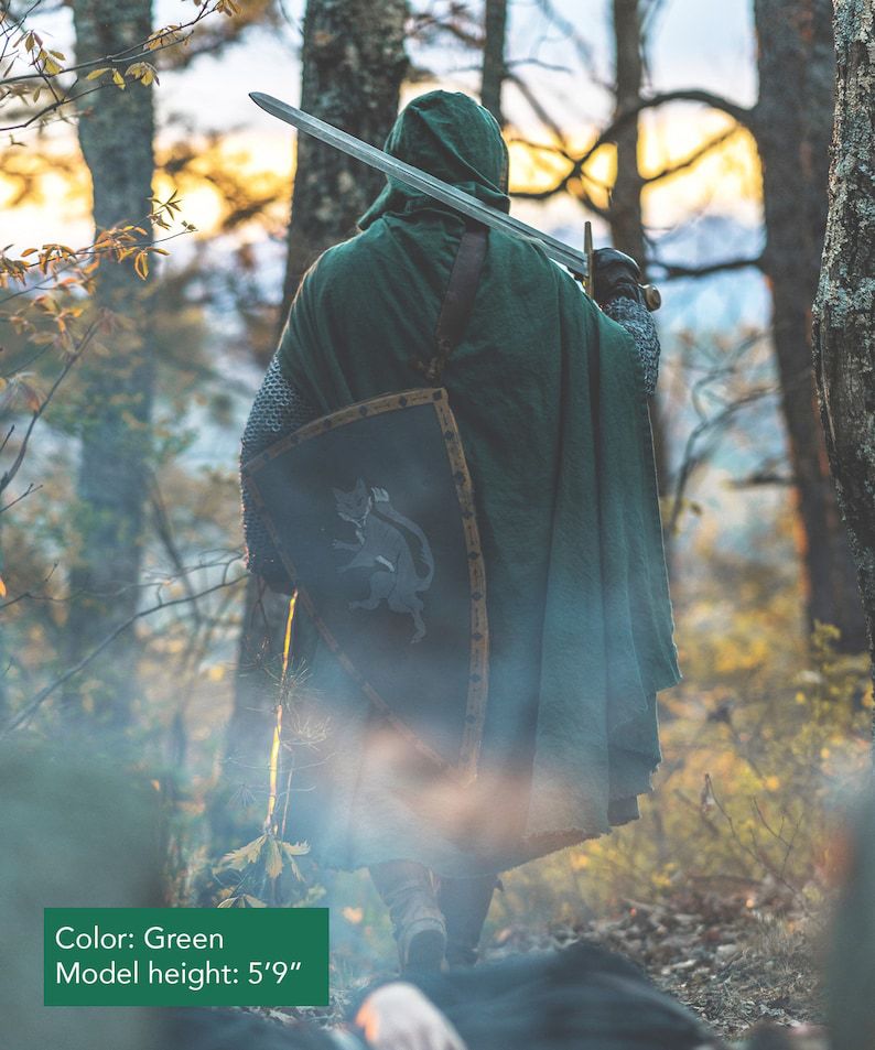 Medieval Linen Hooded Cloak Ranger Cape Viking Renaissance LARP Costume