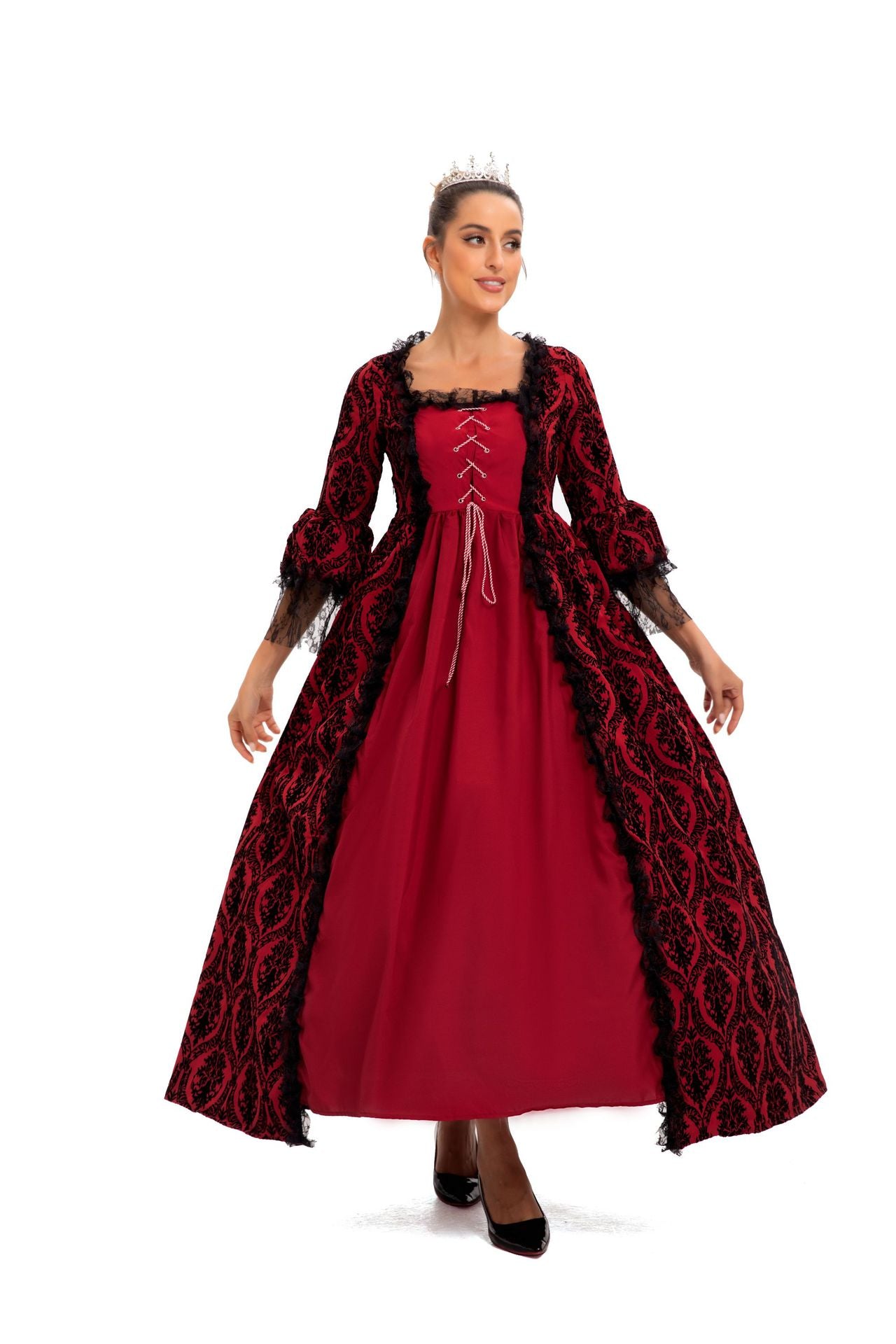 Women’s Vintage Gothic Renaissance Lace Court Dress Medieval Victorian Ball Gown