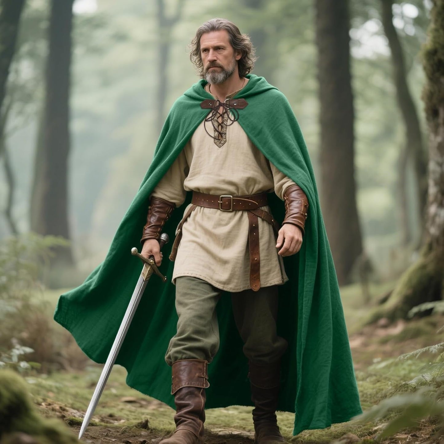 Medieval Ranger Cape Hooded Cloak Linen Shawl LARP Halloween Costume