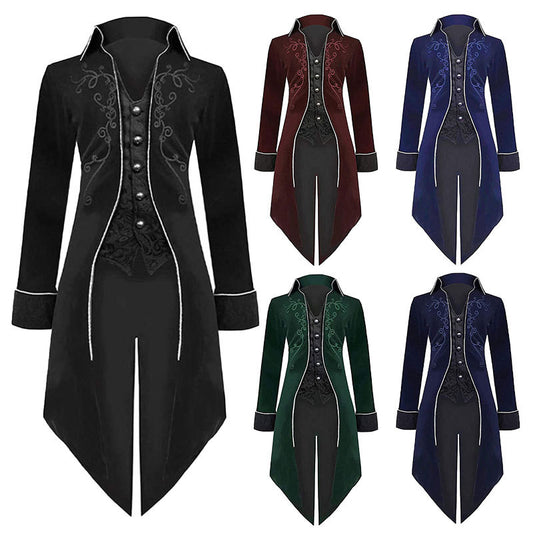 Men Vintage Steampunk Costume Tailcoat Jacket Gothic Victorian Retro Tuxedo Suit