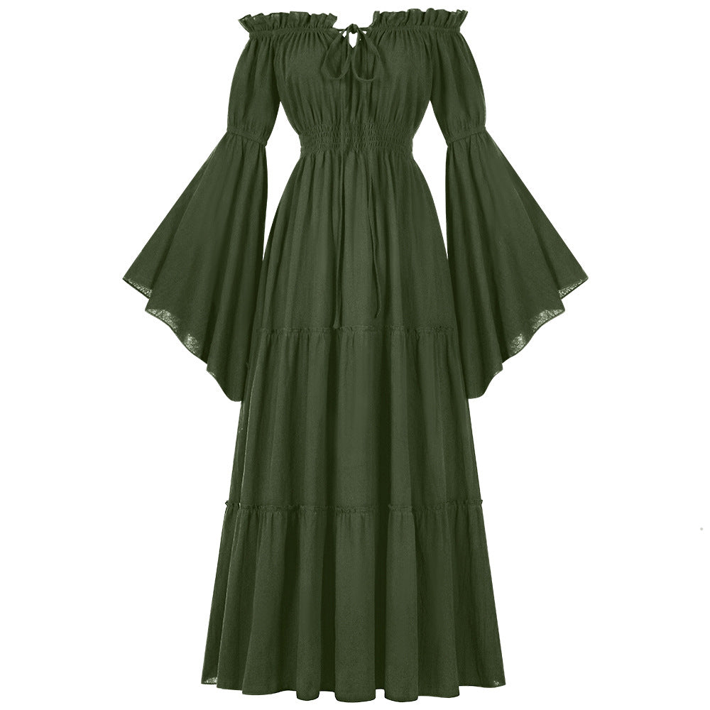 Women's Renaissance Off-Shoulder Bell Sleeve Dress – Medieval Peasant Costume