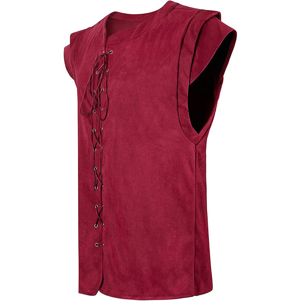 Viking Pirate Vest Plays Lace up Suede T-shirt Halloween Renaissance Cosplay Costumes