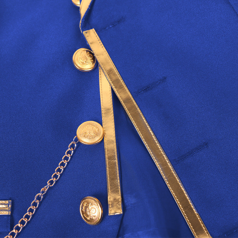 Men’s Fashion Chain Suit Vest – Stage Costume Waistcoat with Gold Trim Buttons