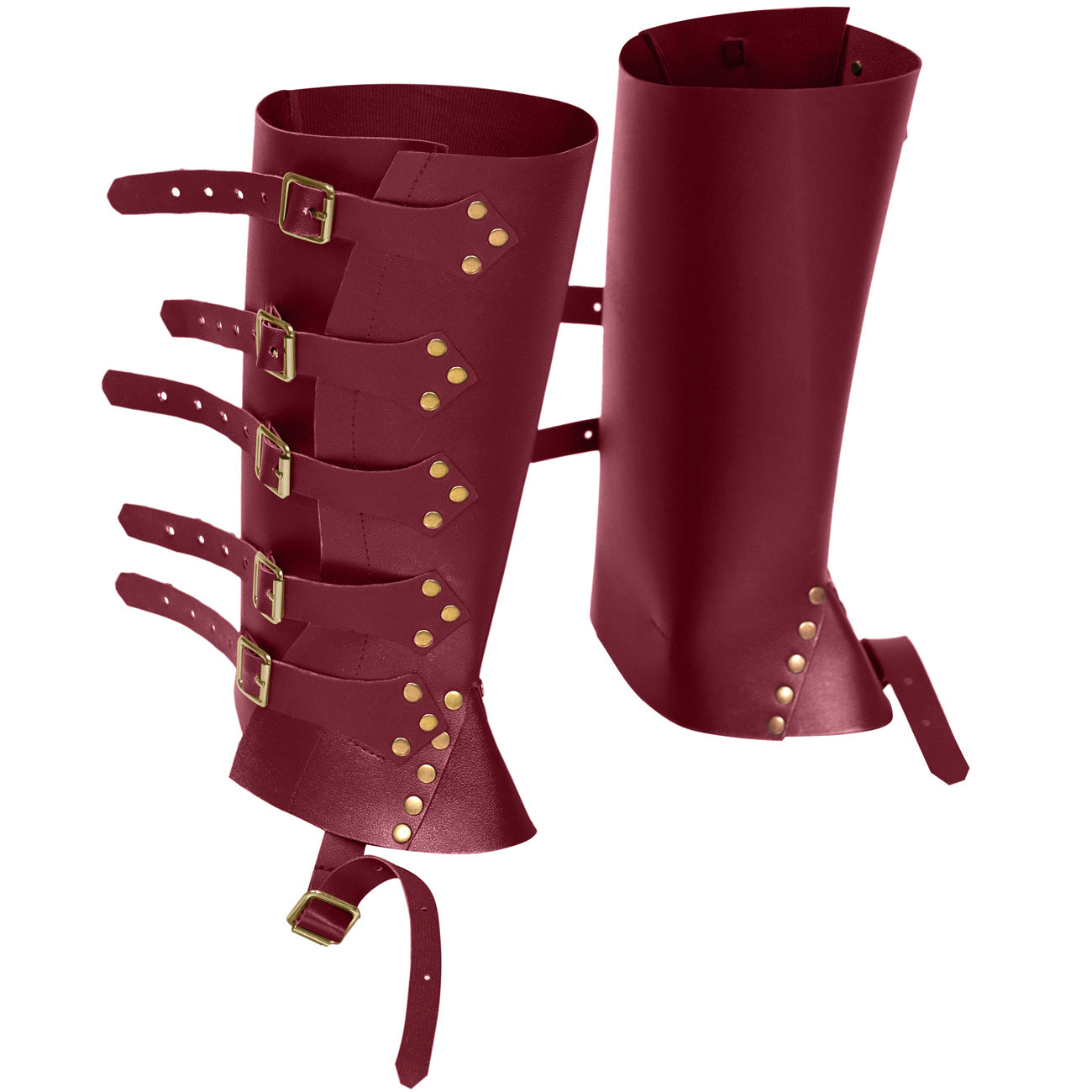 Medieval Renaissance Rider, PU, Leather Punk Shin Guards, Shoe Covers, Boots, Belt Buckle for Knights Crusader