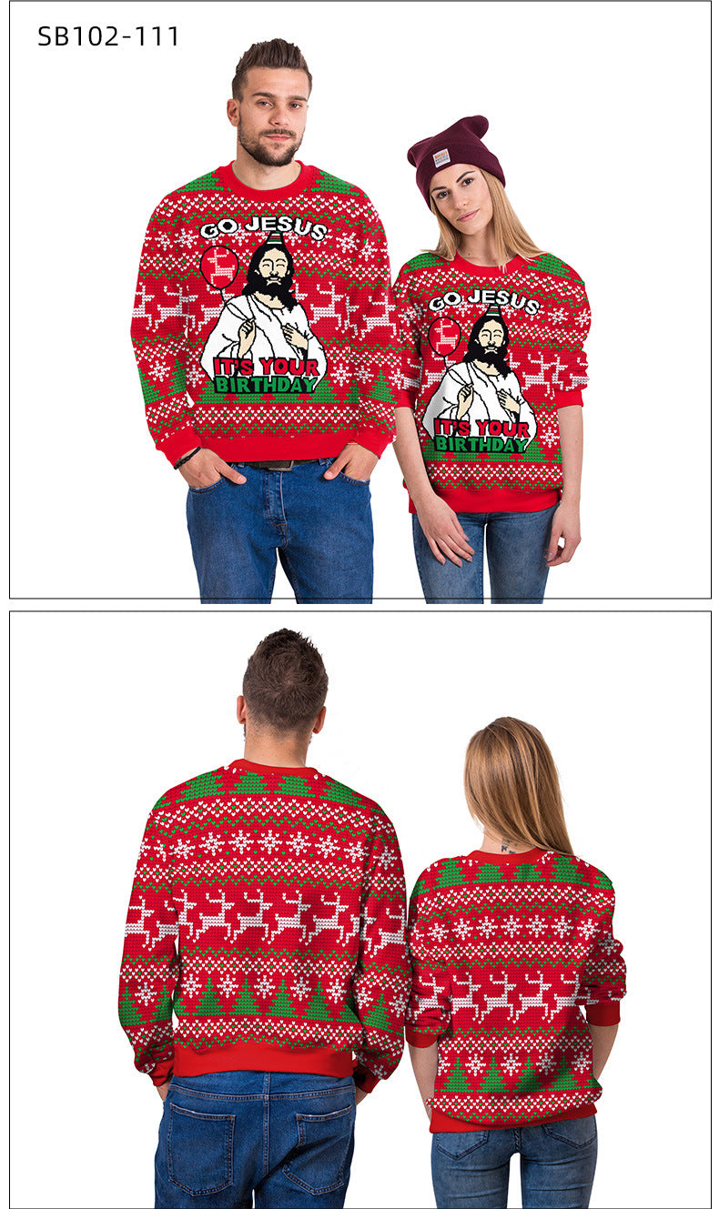 Xmas Ugly Shirt Digital Print Christmas Crew Neck Sweatshirt Top Couple Wear