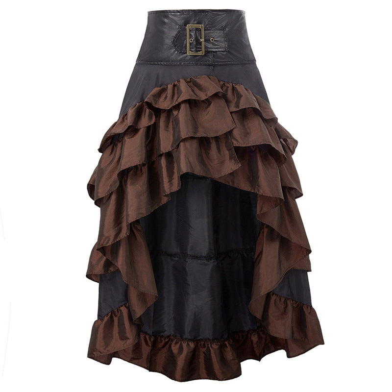Women's Victorian Gothic High-Low Ruffle Skirt Steampunk Party Costume | MEEJOY