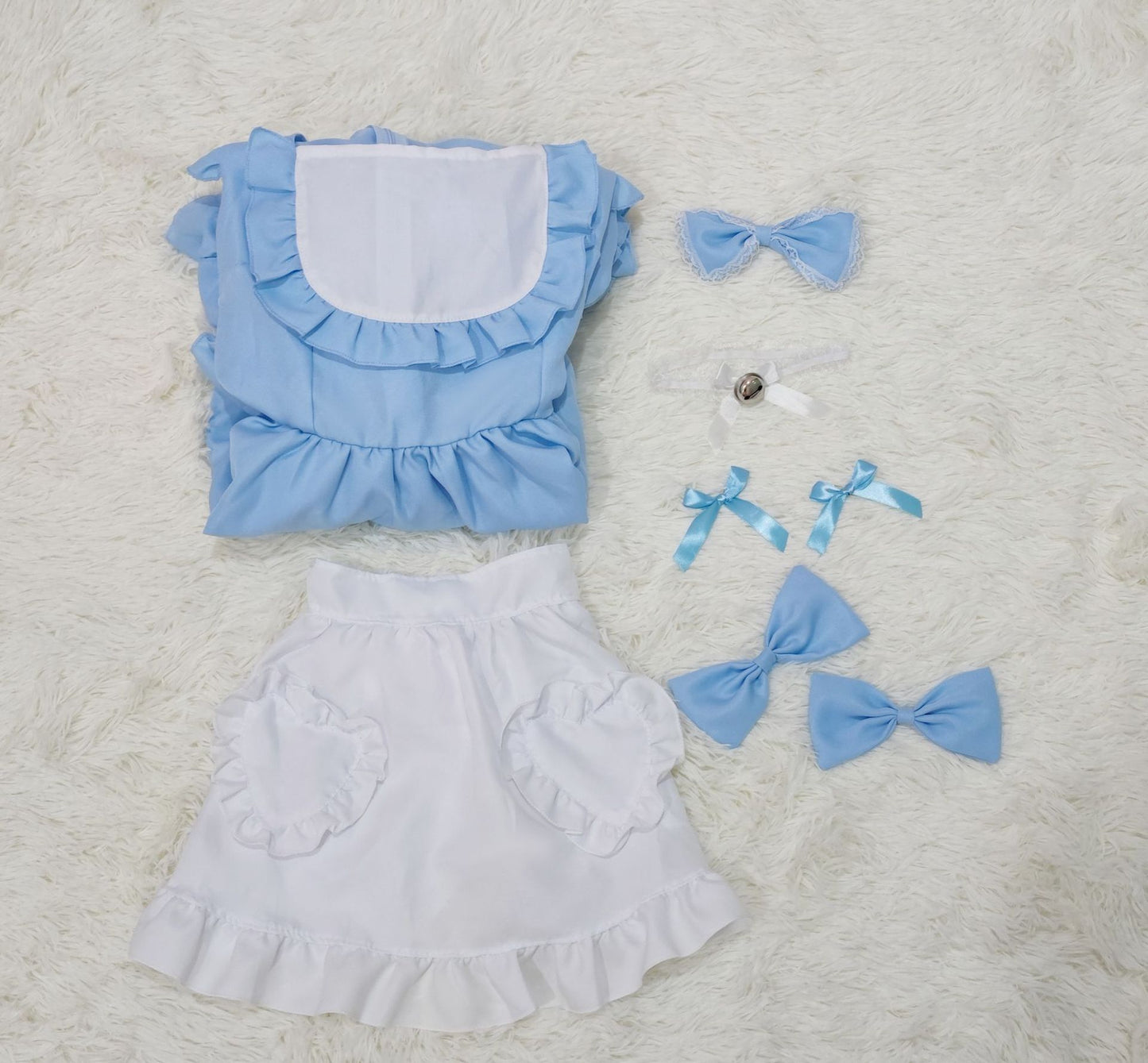 Japanese Anime Sexy Cream Sweetheart Maid Dress & Blue Pure Lolita Dress Full Set