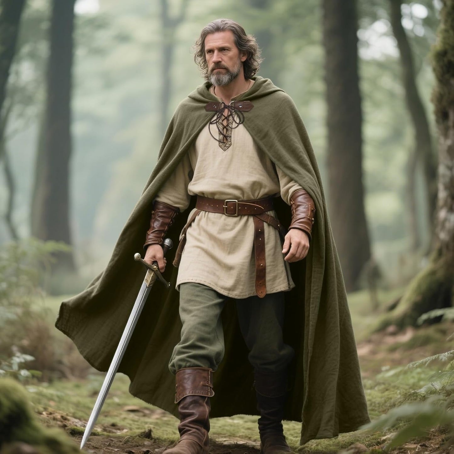Medieval Ranger Cape Hooded Cloak Linen Shawl LARP Halloween Costume