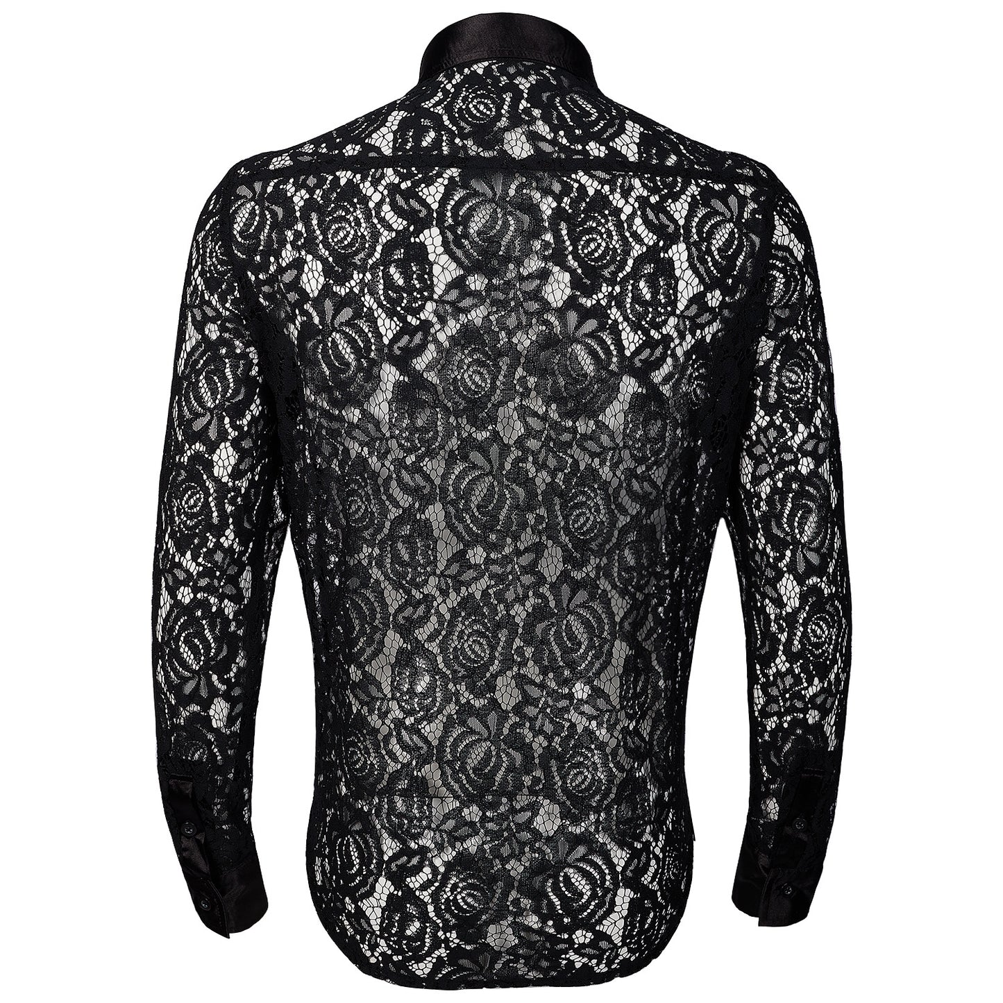 Medieval Vintage Style Men's Sheer Floral Lace Transparent Long Sleeve Button-up Shirt