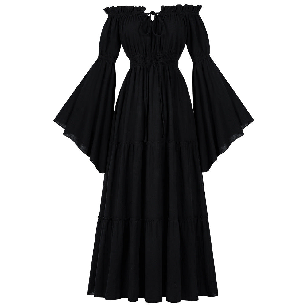 Women's Renaissance Off-Shoulder Bell Sleeve Dress – Medieval Peasant Costume