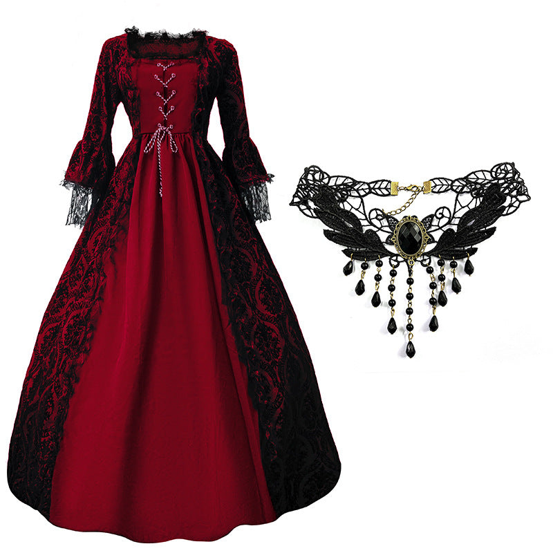Women’s Vintage Gothic Renaissance Lace Court Dress Medieval Victorian Ball Gown