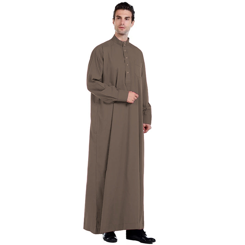 Men's Long Sleeve Thobe – Stand Collar Traditional Islamic Robe