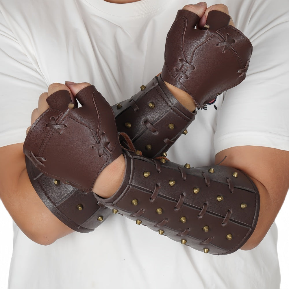 Viking Warrior Bracers Medieval PU Leather Gauntlet Arm Cuff Cosplay