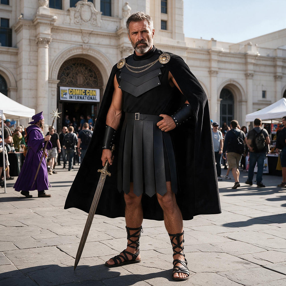Men's Medieval Odyssey Black Knight Costume – Gothic Cape & Armour-Look Set