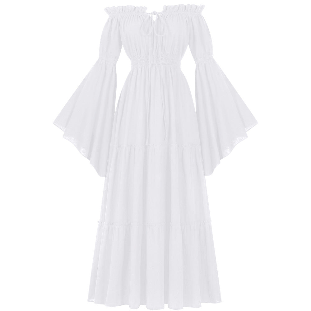 Women's Renaissance Off-Shoulder Bell Sleeve Dress – Medieval Peasant Costume