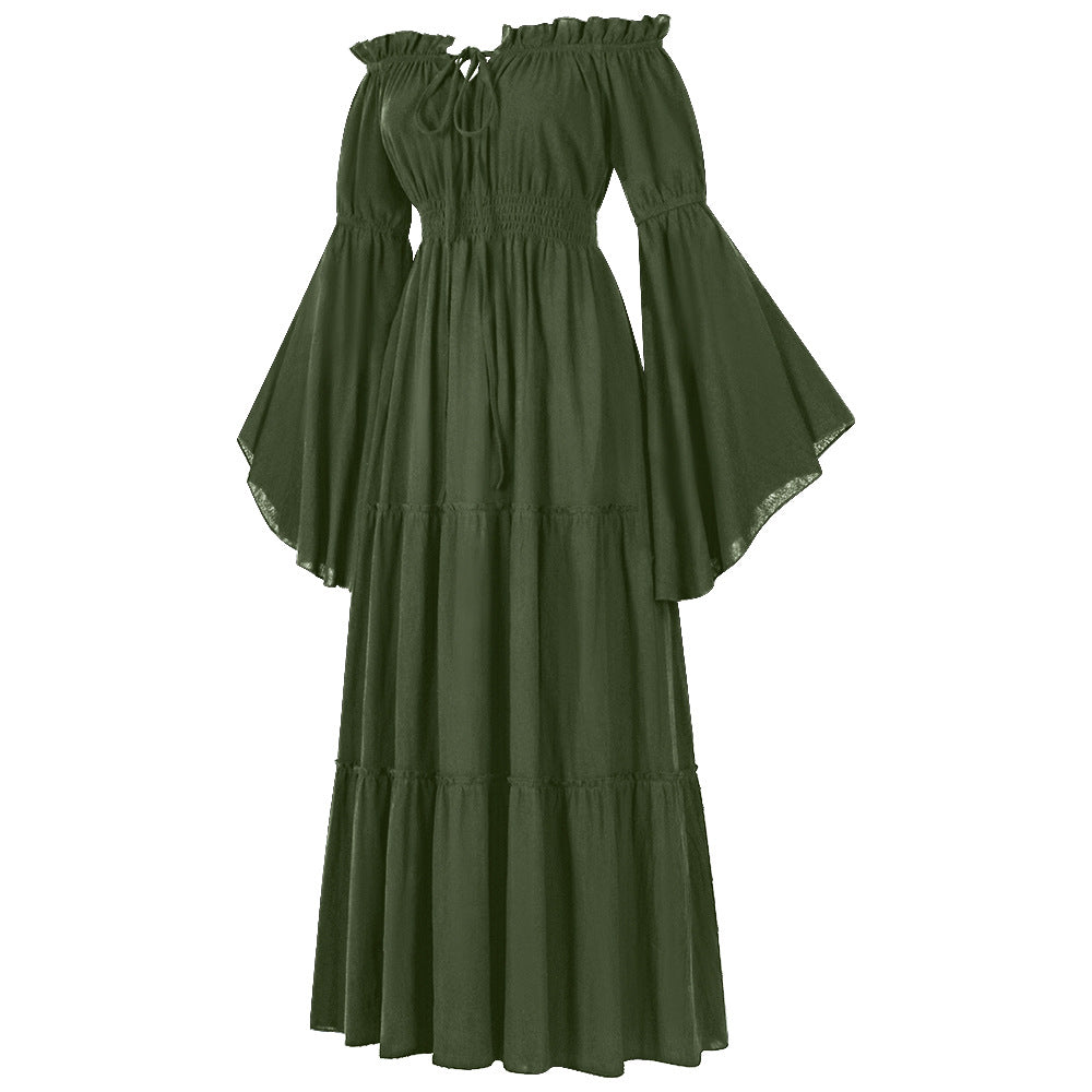 Women's Renaissance Off-Shoulder Bell Sleeve Dress – Medieval Peasant Costume