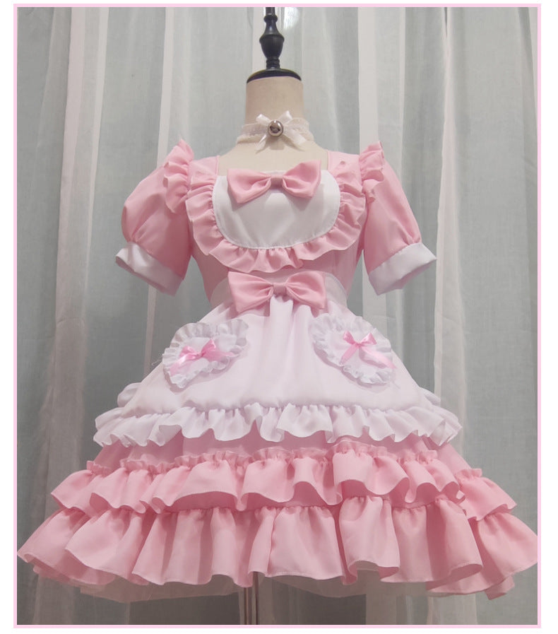 Japanese Sexy Cream Sweetheart Maid Outfit, Pink Lolita Luolit Dress