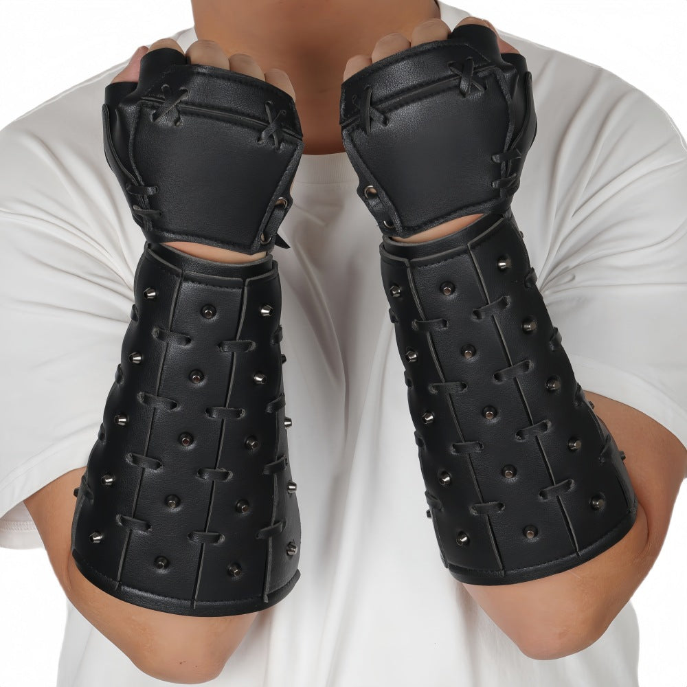 Viking Warrior Bracers Medieval PU Leather Gauntlet Arm Cuff Cosplay