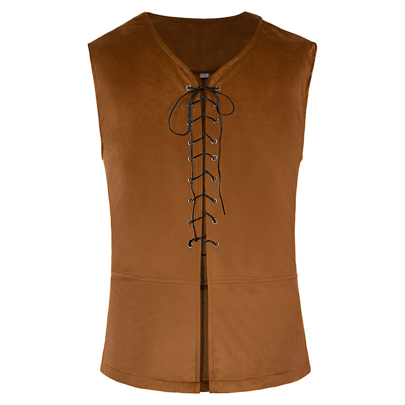 Renaissance Pirate Faux Suede Vest Halloween Viking Pirate Waistcoat