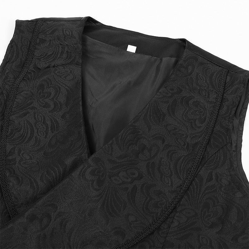 Men's Pleated Shirt Steampunk Victoria Top British-style Gentleman Vintage Jacquard Vest Waistcoat