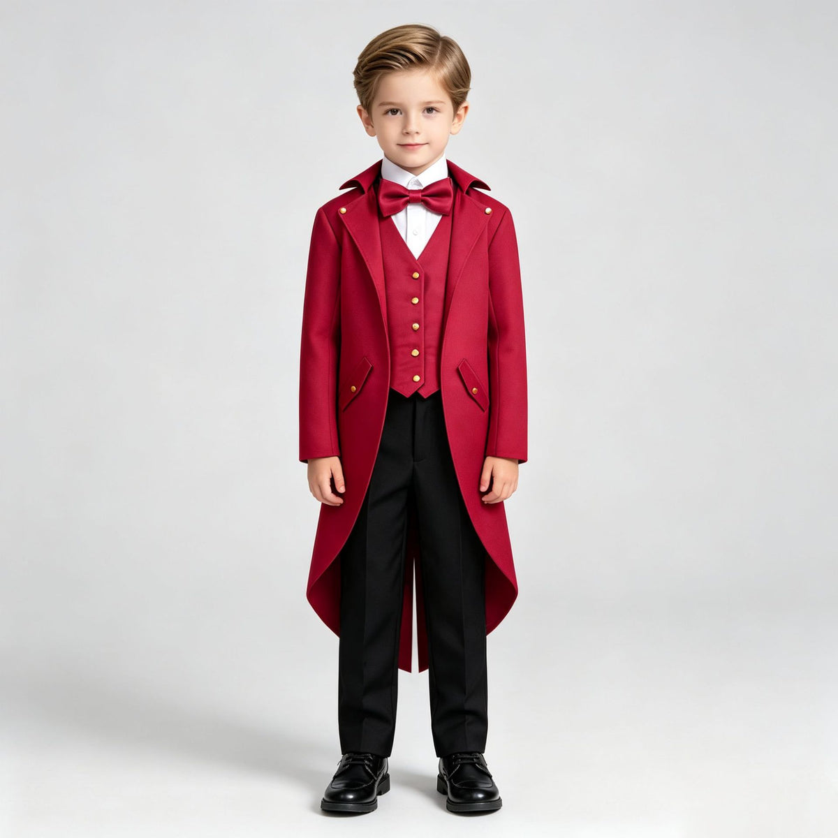 Boys Victorian Tailcoat Costume with Waistcoat Look & Bow Tie