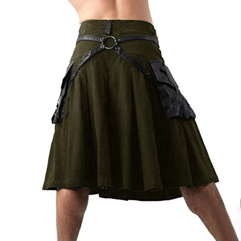 Men's Kilt Season Short Skirt - Scottish Utility Apron Skirt Black Knight