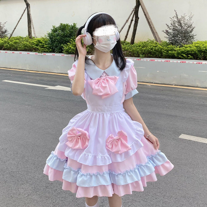 Lolita Girl Dress Maid Uniform Pink Cosplay Anime Role-playing Set