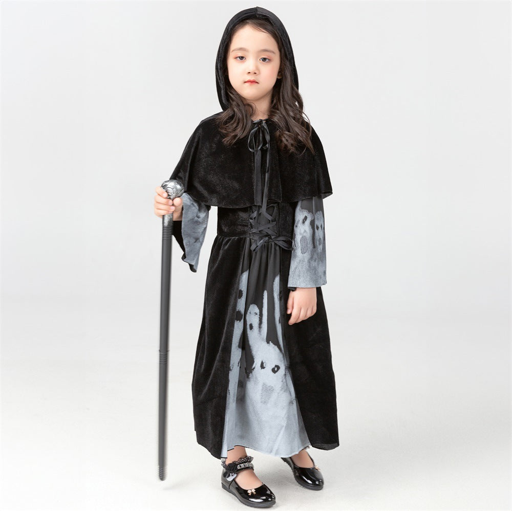 Children's Grim Reaper Skeleton Vampire Witch Halloween Cosplay Costume