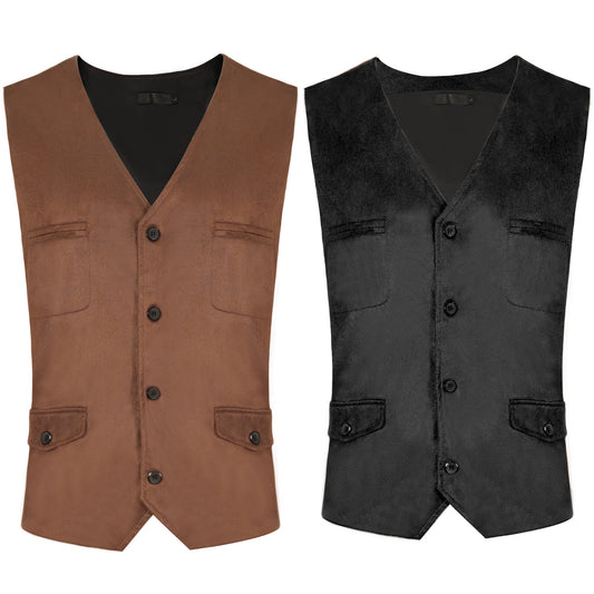 European and American Style V-Neck Single-Breasted Decorative Velvet Gentleman's Vintage Vest Waistcoat