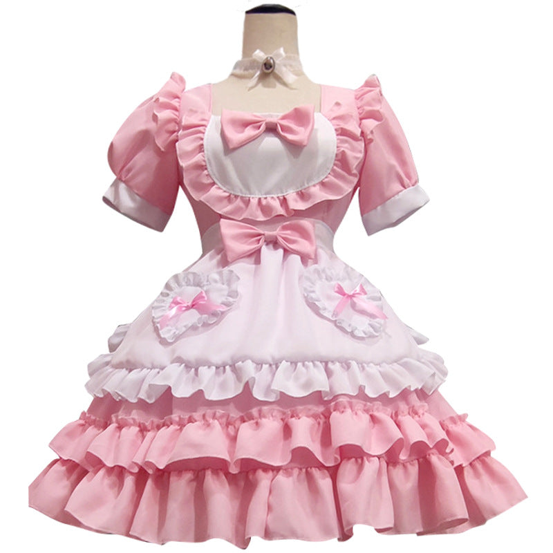 Japanese Sexy Cream Sweetheart Maid Outfit, Pink Lolita Luolit Dress