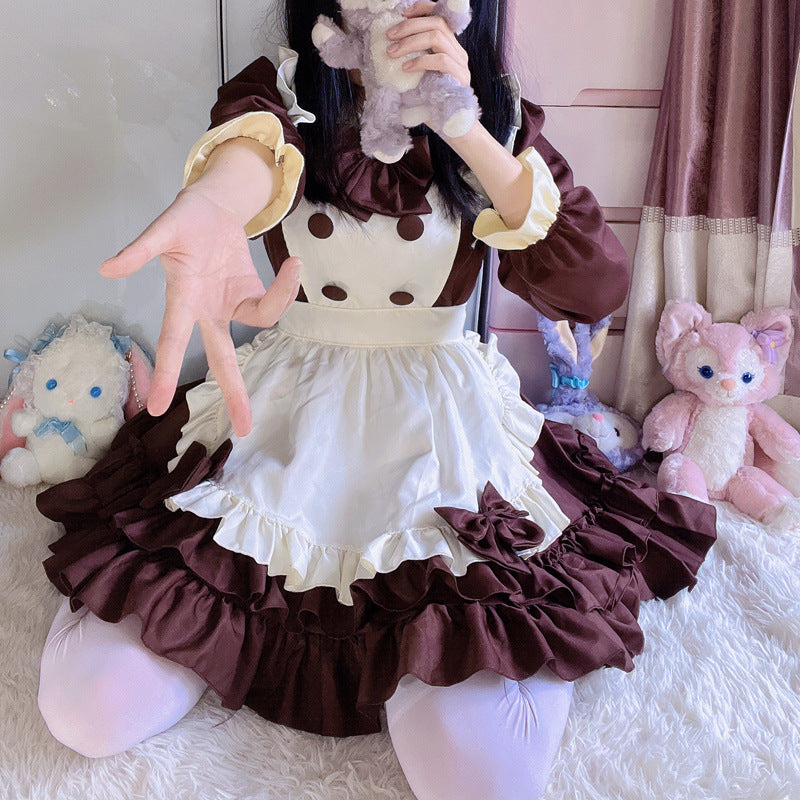 Lolita Loli Dress - Soft Girl Chocolate Maid Dress for Cafe Maid Cosplay